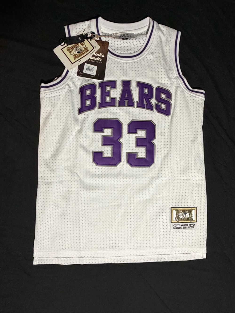 Authentic Classics White & Purple Pippen High School BEARS #33 Basketball Jersey